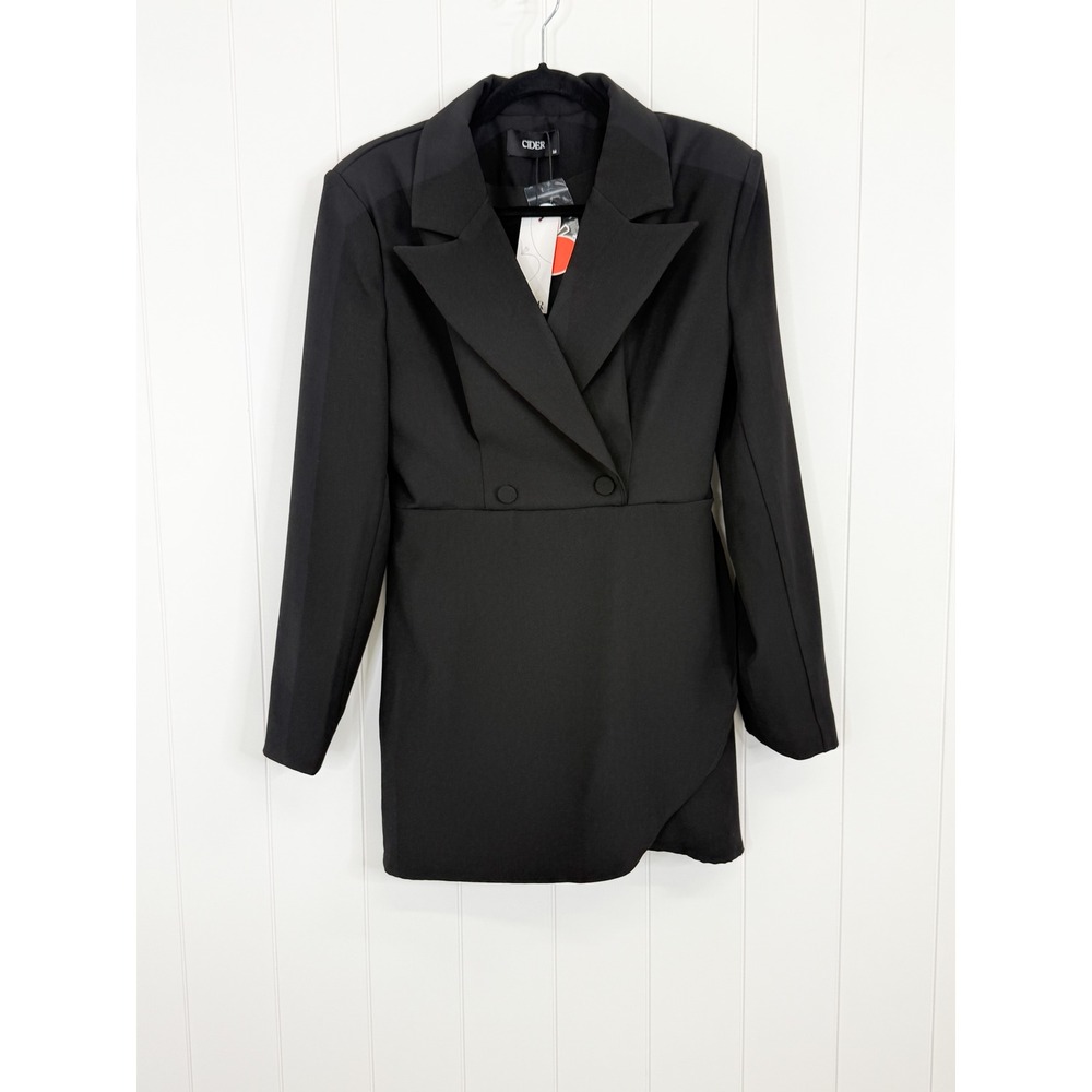 Cider Black Double Breasted Blazer Dress NWT Womens Size M Long Sleeve Mini